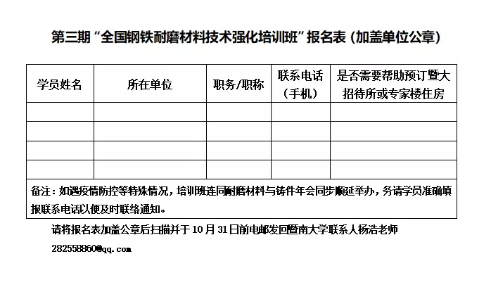 第三期”全国钢铁耐磨材料技术强化培训班”报名通知(图1)